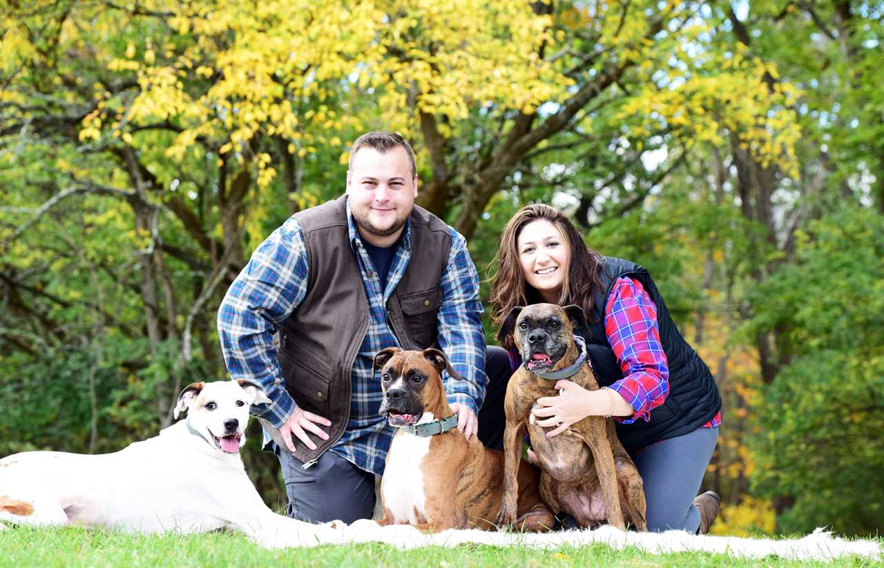 Dave and Lesley Shade with their dogs.