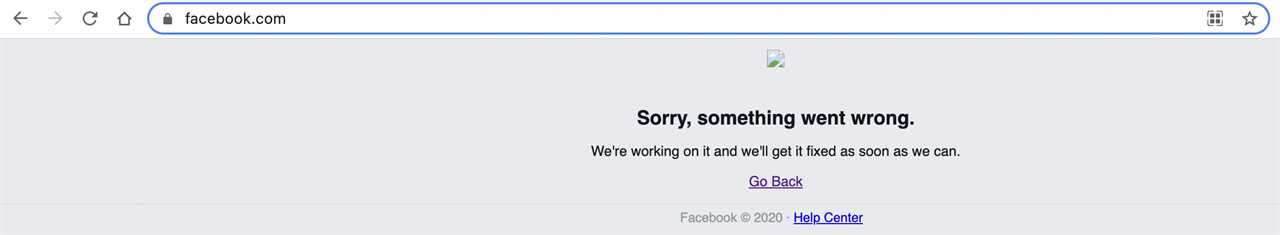 Facebook's web page during an outage