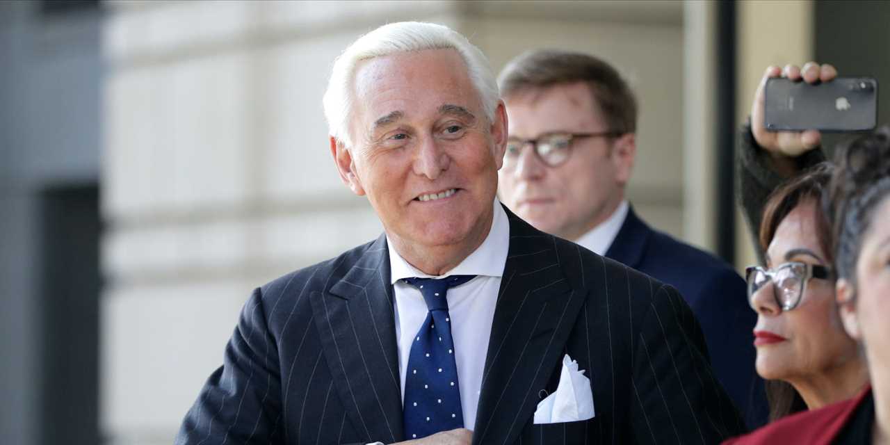 In this Nov. 15, 2019, photo, Roger Stone exits federal court in Washington.