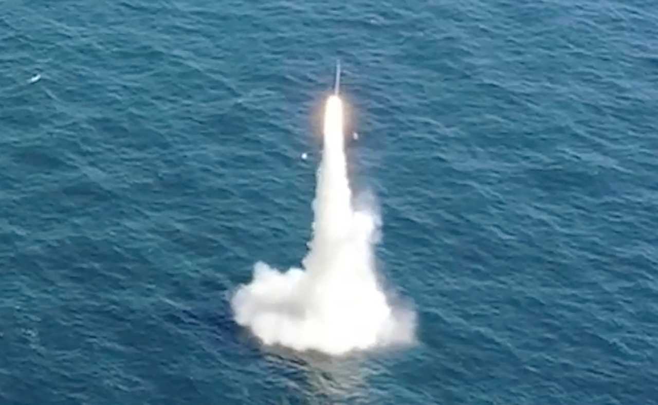 In this image taken from video provided by the South Korea Defense Ministry, South Korea's first underwater-launched ballistic missile is test-fired from a 3,000-ton-class submarine at an undisclosed location in the waters of South Korea, Wednesday, Sept. 15, 2021