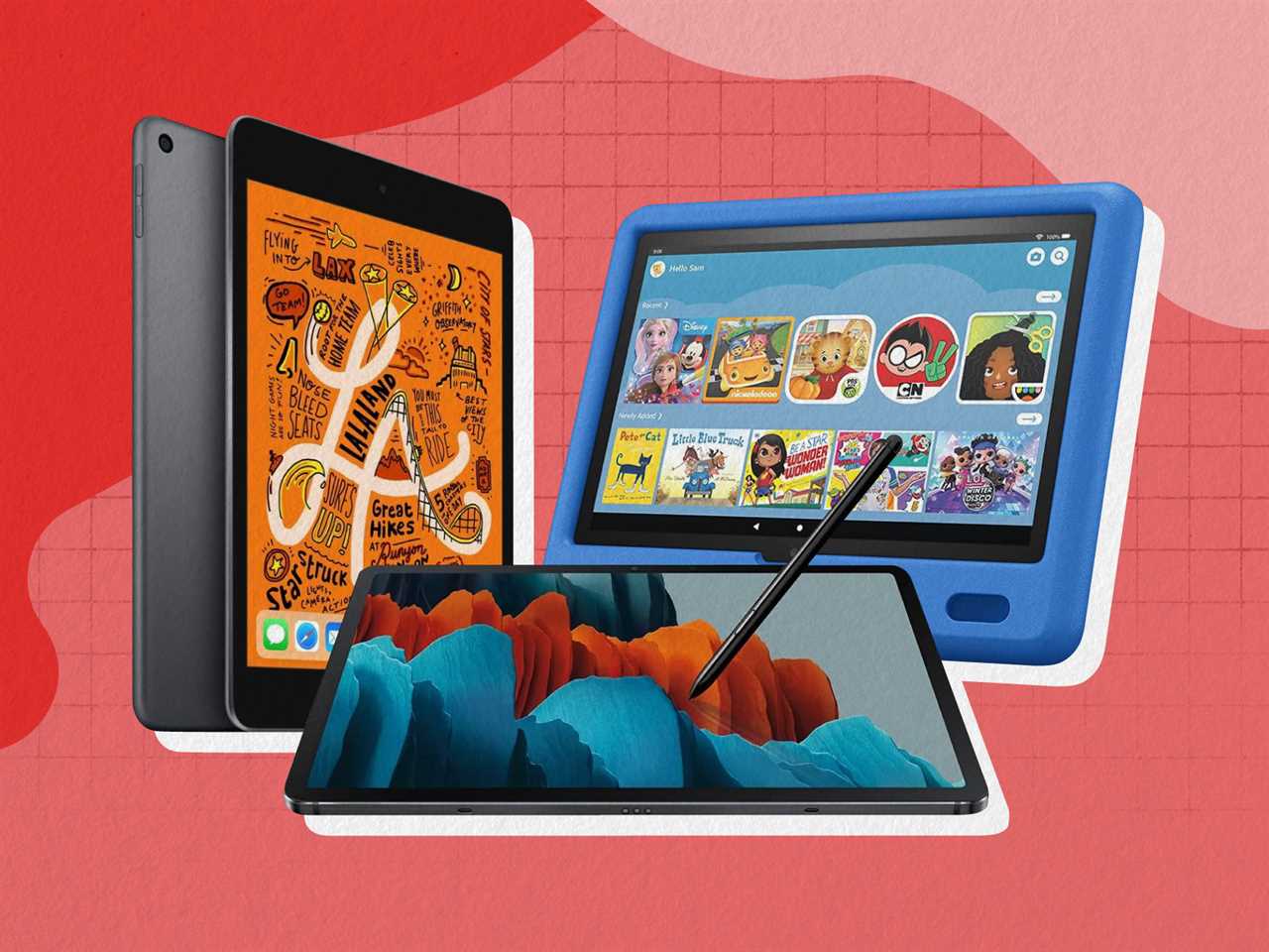 Best tablets, including the iPad, Amazon Fire HD 10, and Samsung Galaxy S7 4x3