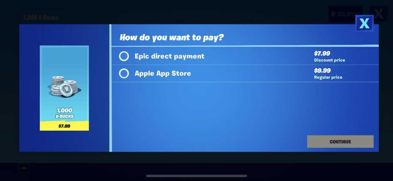 Fortnite (Epic payment through iOS)