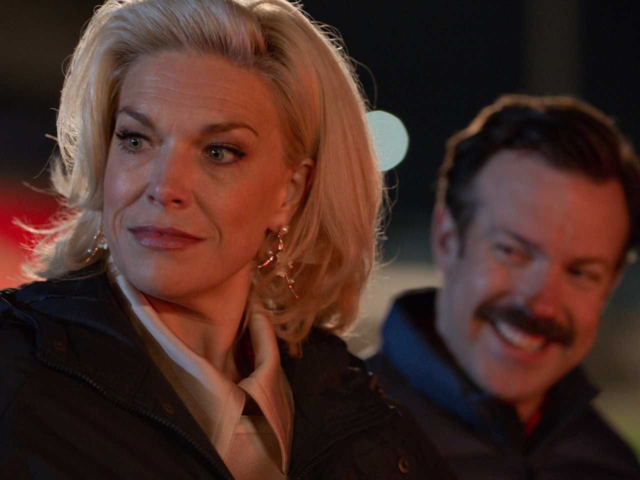 Hannah Waddingham and Jason Sudeikis on “Ted Lasso."