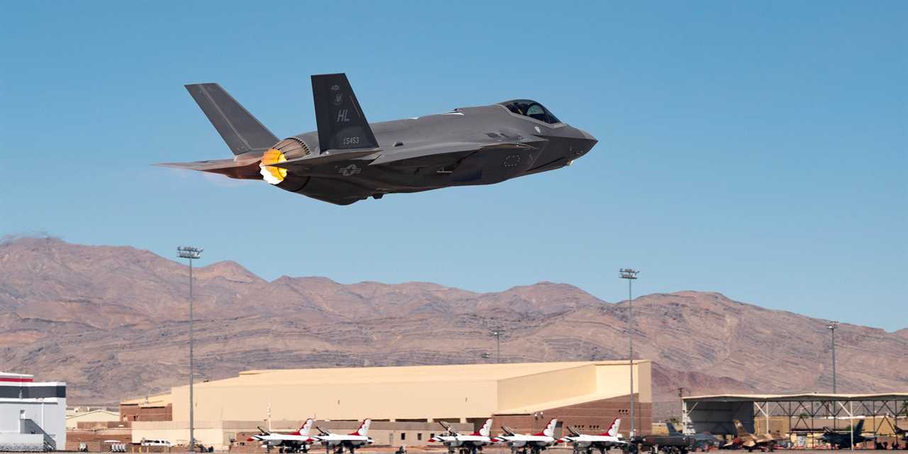 An F-35A Lightning II takes off to complete the final test exercise of the nuclear design certification process at Nellis Air Force Base, Nevada, Sept. 21, 2021