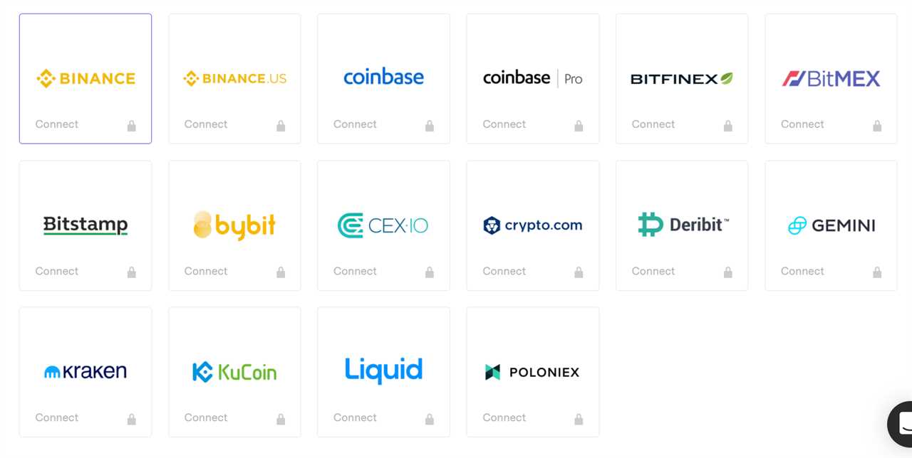 Screenshot from the TokenTax website that shows its current API integrations