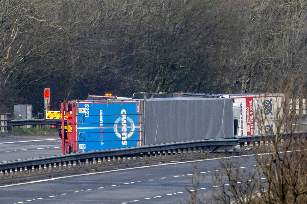 Two lorries toppled over in Margam, Wales.