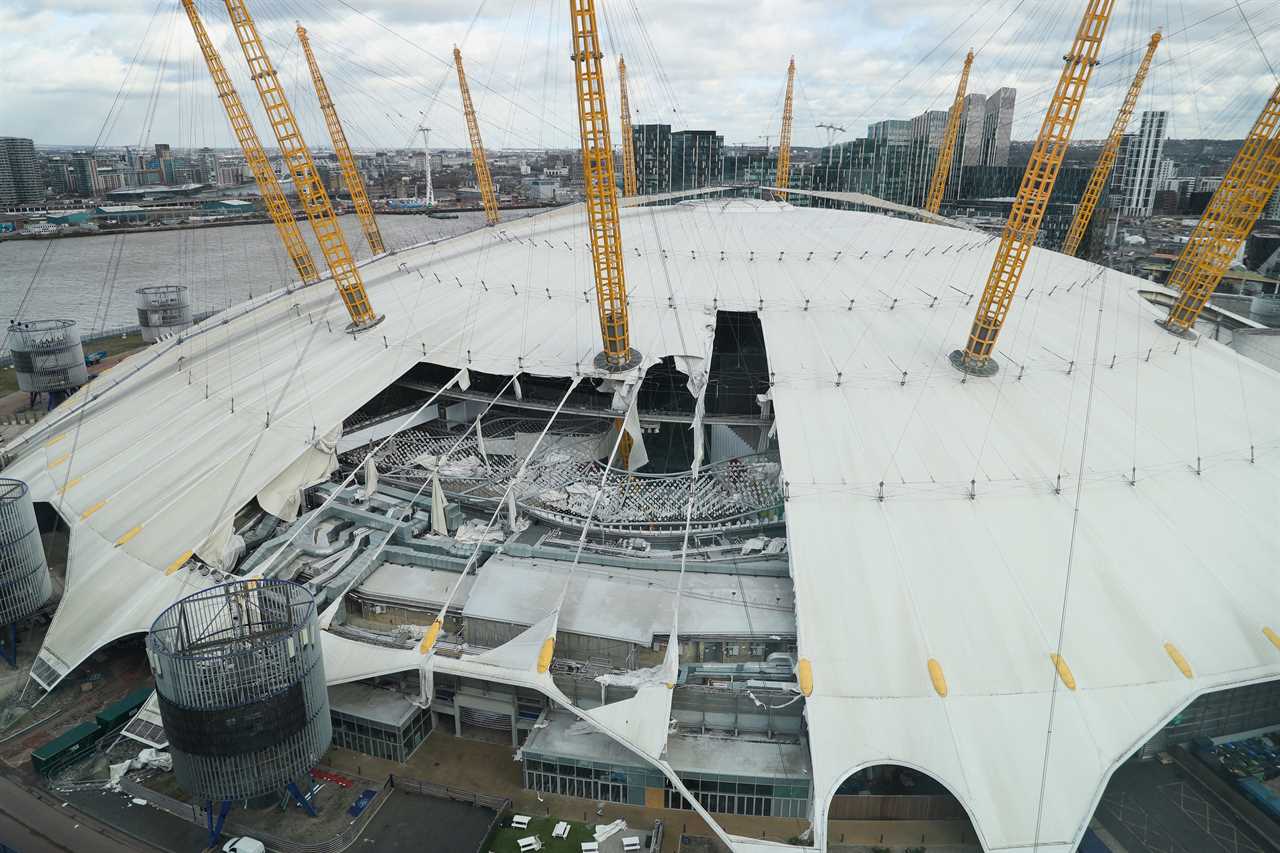 The roof of the 02 Arena in London was damaged.