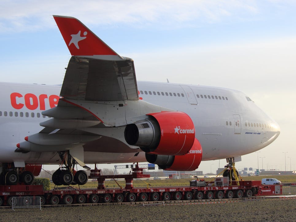 Corendon 747 being transported to the hotel.